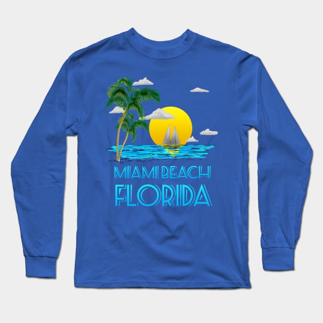 Sailing Miami Beach Florida Long Sleeve T-Shirt by macdonaldcreativestudios